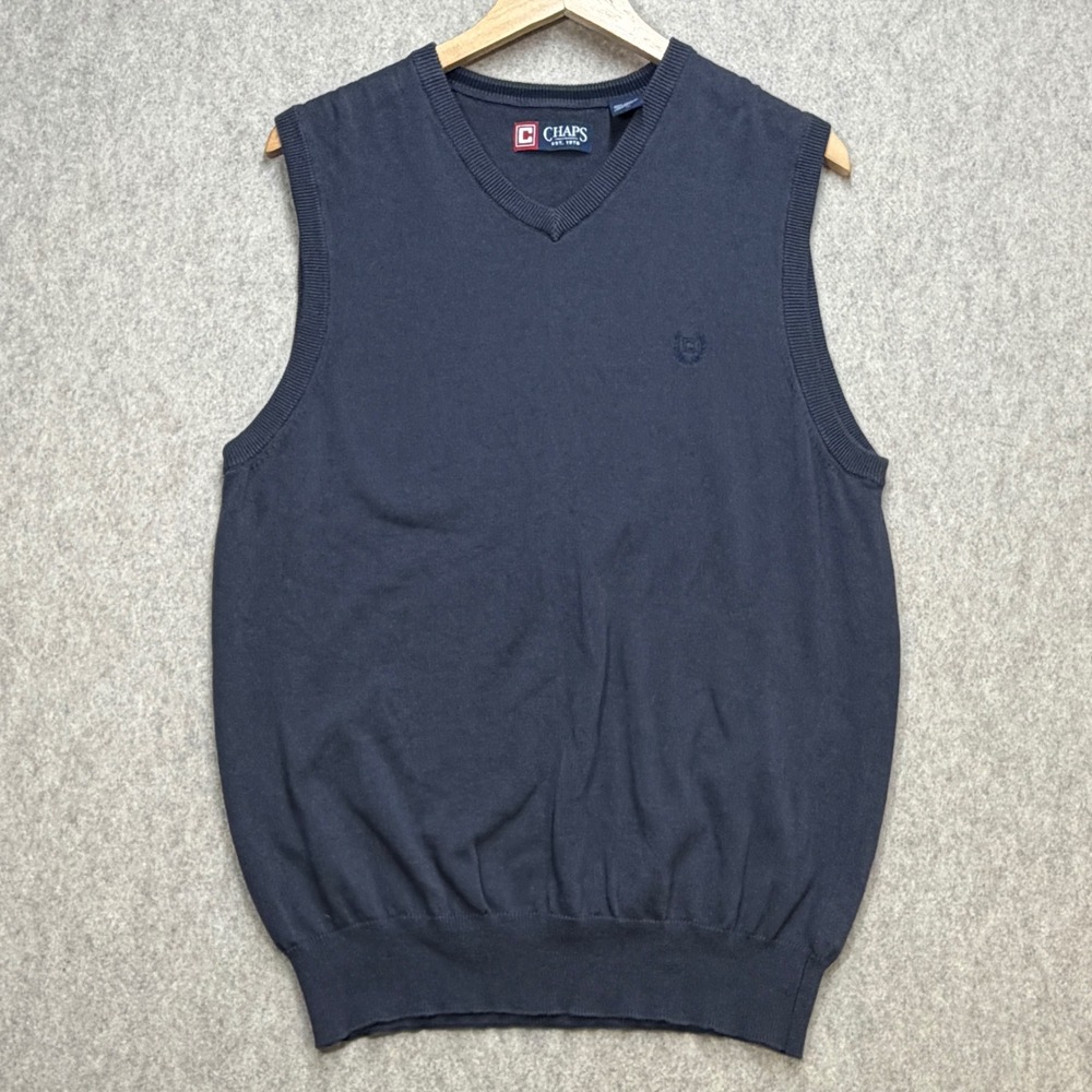 Chaps Mens M Blue On Blue Tonal‎ Preppy Ivy League Classic V-Neck Sweater Vest